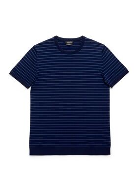 Massimo Dutti Short Sleeve Sweater Women’s Size Small Black & Blue Striped